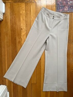 XS Vintage Y2K Does 30s Wide Leg Mid Rise Front Crease Pinstripe Tan Pants